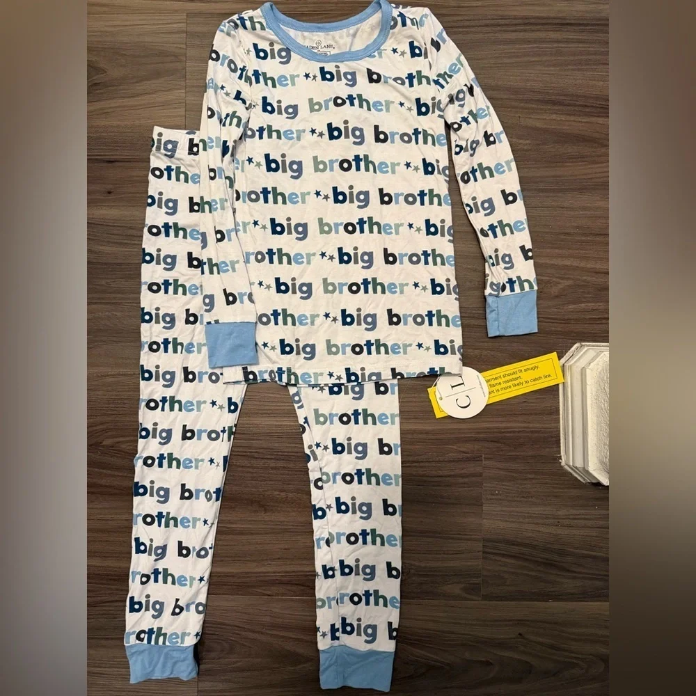 Caden Lane Bamboo Big Brother Kids Pajamas - Blue and White size 7/8-NWT